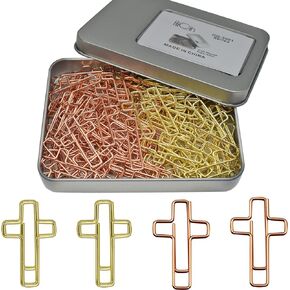 100 PCS Cross Shaped Paper Clips Bookmarks Bible Study Supplies, Cute Paper Clips Gold and Rose Gold Colors, Christian Journaling Supplies for Women Men Christian