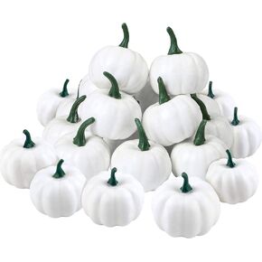 Elcoho 16 Pack Small Artificial Lifelike Pumpkin Fall Harvest Mini Pumpkins for Home Garden, Fall Harvest Decor, Thanksgiving or Halloween Decoration