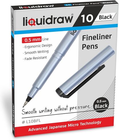أقلام Fineliner سوداء، مجموعة مكونة من 10 أقلام ذات نقاط رفيعة 0.5 مم أقلام Fineliners سوداء اللون للفنانين والمهندسين المعماريين والرسم وتدوين الملاحظات والرسوم التوضيحية والكتاب المقدس واليوميات ومخطط المجلات in Saudi Arabia