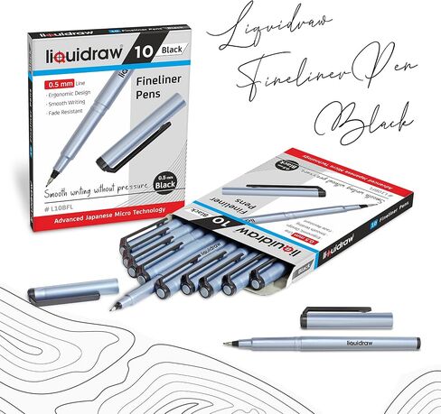 أقلام Fineliner سوداء، مجموعة مكونة من 10 أقلام ذات نقاط رفيعة 0.5 مم أقلام Fineliners سوداء اللون للفنانين والمهندسين المعماريين والرسم وتدوين الملاحظات والرسوم التوضيحية والكتاب المقدس واليوميات ومخطط المجلات in Saudi Arabia