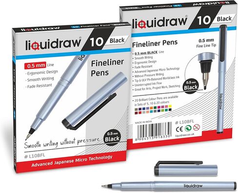 أقلام Fineliner سوداء، مجموعة مكونة من 10 أقلام ذات نقاط رفيعة 0.5 مم أقلام Fineliners سوداء اللون للفنانين والمهندسين المعماريين والرسم وتدوين الملاحظات والرسوم التوضيحية والكتاب المقدس واليوميات ومخطط المجلات in Saudi Arabia