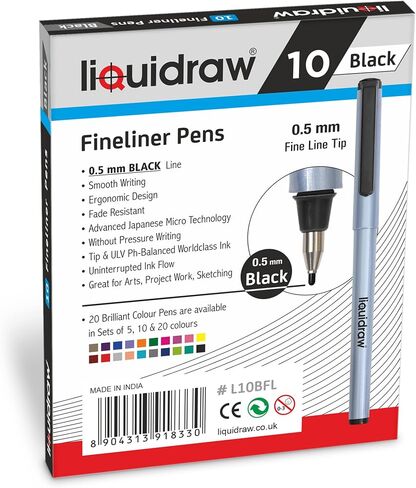 أقلام Fineliner سوداء، مجموعة مكونة من 10 أقلام ذات نقاط رفيعة 0.5 مم أقلام Fineliners سوداء اللون للفنانين والمهندسين المعماريين والرسم وتدوين الملاحظات والرسوم التوضيحية والكتاب المقدس واليوميات ومخطط المجلات in Saudi Arabia
