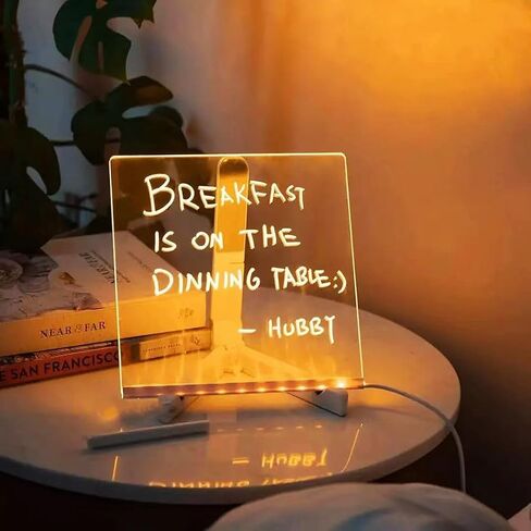 Acrylic Dry Erase White Board 12" x 8" Clear Desktop Whiteboard with Light Up Stand for Desk LED Letter Message Board with 7 Colors Pens in Saudi Arabia