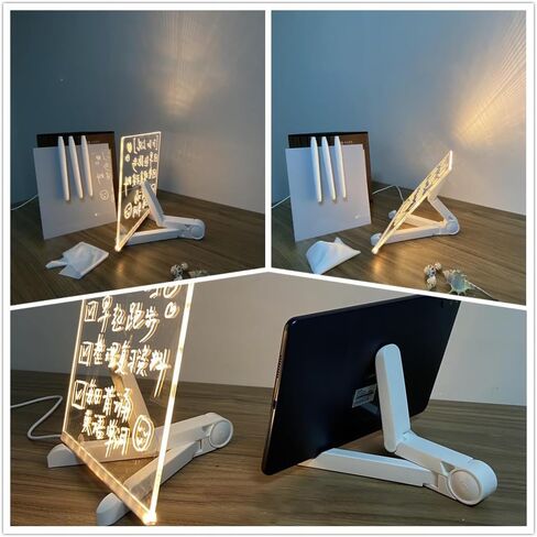Acrylic Dry Erase White Board 12" x 8" Clear Desktop Whiteboard with Light Up Stand for Desk LED Letter Message Board with 7 Colors Pens in Saudi Arabia