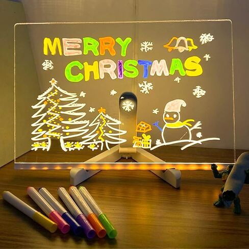 Acrylic Dry Erase White Board 12" x 8" Clear Desktop Whiteboard with Light Up Stand for Desk LED Letter Message Board with 7 Colors Pens in Saudi Arabia
