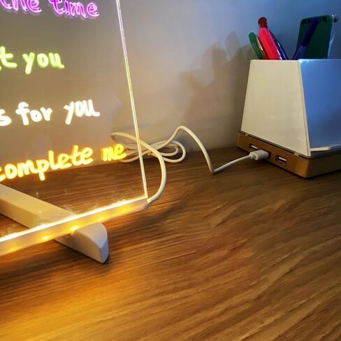 Acrylic Dry Erase White Board 12" x 8" Clear Desktop Whiteboard with Light Up Stand for Desk LED Letter Message Board with 7 Colors Pens in Saudi Arabia