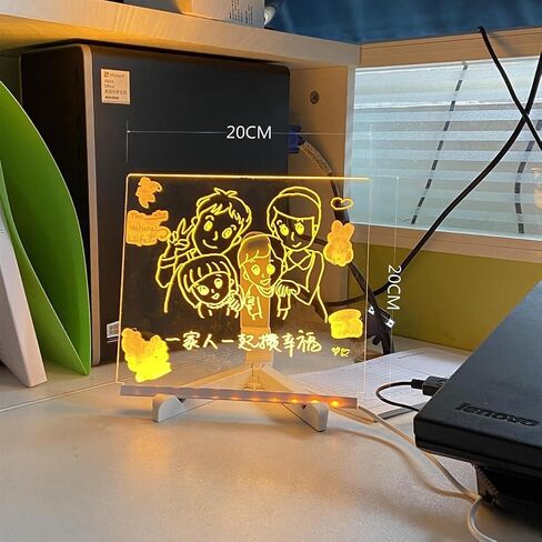 Acrylic Dry Erase White Board 12" x 8" Clear Desktop Whiteboard with Light Up Stand for Desk LED Letter Message Board with 7 Colors Pens in Saudi Arabia