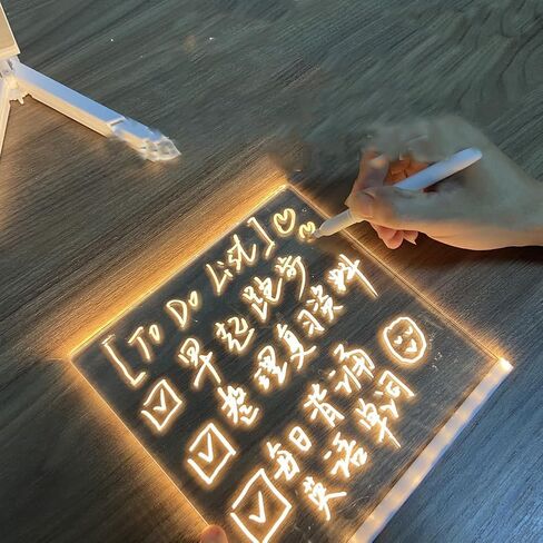 Acrylic Dry Erase White Board 12" x 8" Clear Desktop Whiteboard with Light Up Stand for Desk LED Letter Message Board with 7 Colors Pens in Saudi Arabia