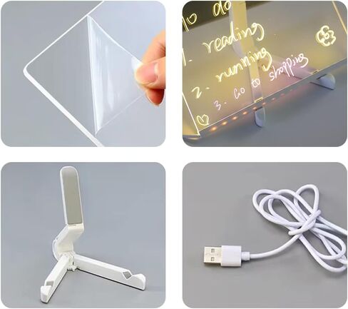 Acrylic Dry Erase White Board 12" x 8" Clear Desktop Whiteboard with Light Up Stand for Desk LED Letter Message Board with 7 Colors Pens in Saudi Arabia