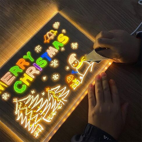 Acrylic Dry Erase White Board 12" x 8" Clear Desktop Whiteboard with Light Up Stand for Desk LED Letter Message Board with 7 Colors Pens in Saudi Arabia