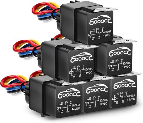 مجموعة أدوات GOOACC المكونة من 6 قطع من أحزمة مرحل السيارات 5 دبابيس 30/40 أمبير 12 فولت SPDT مع مقبس مرحل متشابك وأحزمة، ضمان لمدة عامين in Kuwait