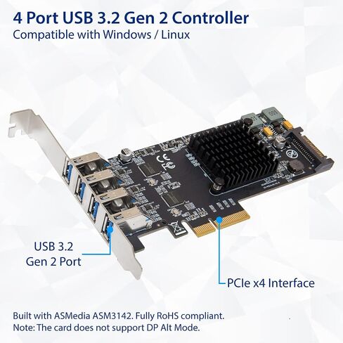 IO CREST USB-C 3.2 Gen 2x2 Type-C 20 Gbps PCI-e Gen 3 x4 Expansion Card SATA Powered ASMedia ASM3242 in Saudi Arabia