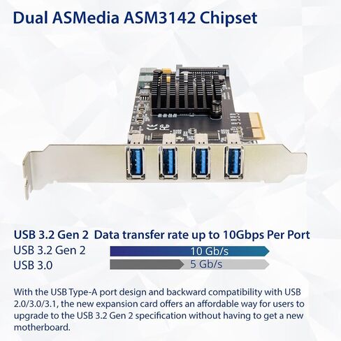IO CREST USB-C 3.2 Gen 2x2 Type-C 20 Gbps PCI-e Gen 3 x4 Expansion Card SATA Powered ASMedia ASM3242 in Saudi Arabia