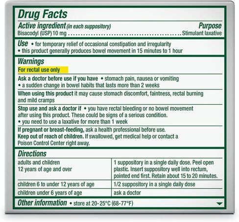 تحاميل دولكولاكس الطبية الملينة المحفزة 4 قيراط لتخفيف سريع، للاستخدام المستقيم فقط، بيساكوديل 10 ملغ in Kuwait