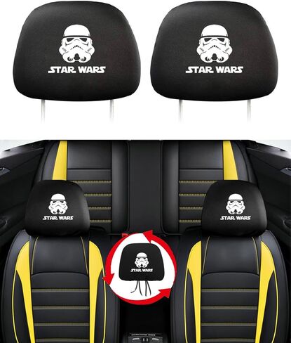 قطعتان من أغطية مسند رأس السيارة لحرب النجوم دارث فيدر ناعمة قابلة للتنفس ومطاطة عالمية لغطاء مقعد السيارة ملحقات أغطية مسند الرأس من القماش لمعظم السيارات وشاحنات الدفع الرباعي in Kuwait