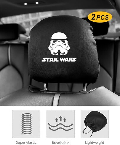 قطعتان من أغطية مسند رأس السيارة لحرب النجوم دارث فيدر ناعمة قابلة للتنفس ومطاطة عالمية لغطاء مقعد السيارة ملحقات أغطية مسند الرأس من القماش لمعظم السيارات وشاحنات الدفع الرباعي in Kuwait