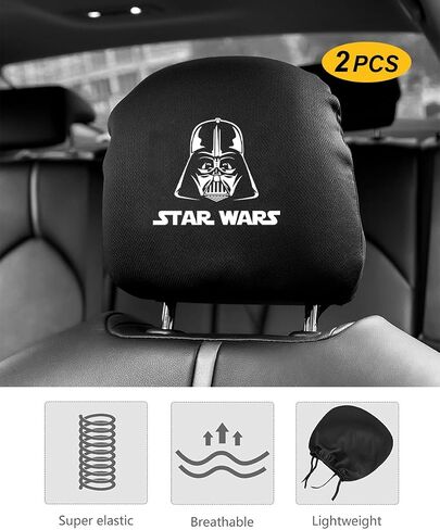 2PCS Car Headrest Covers for Star War Darth Vader Soft Breathable Elastic Universal Car Seat Cover Accessories Protector Fabric Headrest Covers for Most Cars SUVs Trucks in Saudi Arabia