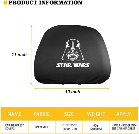 2PCS Car Headrest Covers for Star War Darth Vader Soft Breathable Elastic Universal Car Seat Cover Accessories Protector Fabric Headrest Covers for Most Cars SUVs Trucks in Saudi Arabia