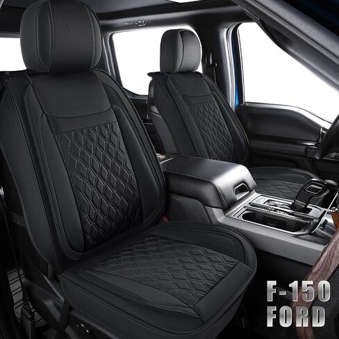أغطية مقاعد الشاحنة متوافقة مع Ford F-150 2009-2023 XL XLT Lariat King Ranch Platinum Tremor Pickup واقي وسادة من الجلد الصناعي يناسب Ford F150 Crew Cab (أسود، المقعد الأمامي) in Saudi Arabia