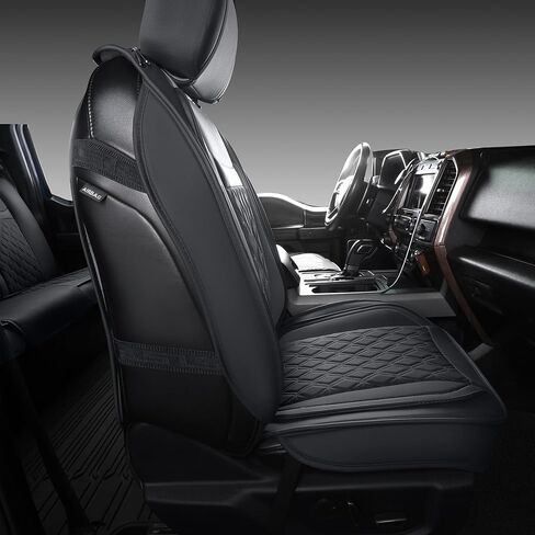 أغطية مقاعد الشاحنة متوافقة مع Ford F-150 2009-2023 XL XLT Lariat King Ranch Platinum Tremor Pickup واقي وسادة من الجلد الصناعي يناسب Ford F150 Crew Cab (أسود، المقعد الأمامي) in Saudi Arabia