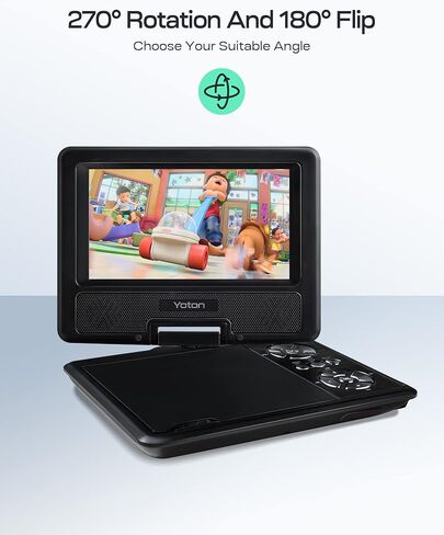 مشغل DVD محمول YOTON مقاس 9.5 بوصة، بطارية مدمجة لمدة 4-6 ساعات، شاشة HD دوارة 7.5 بوصة، للأطفال والسيارة، يدعم مزامنة الشاشة مع التلفزيون، ويدعم بطاقة SD/USB/تنسيقات الأقراص المتعددة in Kuwait