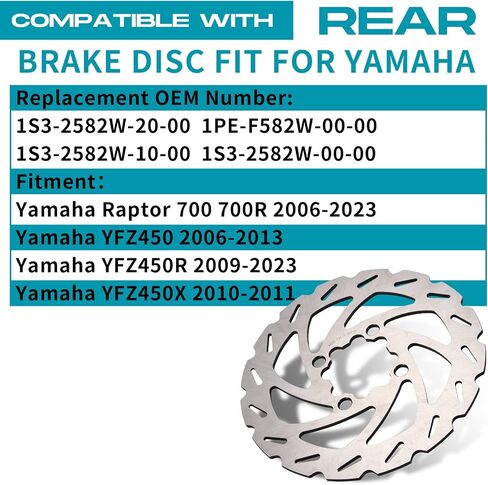 ATV Brake Rotor Rear Disc with Bolts Compatible with Yamaha Raptor 700 700R YFM700R 2006-2023,YFZ450R 2009-2023,YFZ450 2006-2013,YFZ450X 2010-2011,1S3-2582W-20-00,1PE-F582W-00-00 in Saudi Arabia