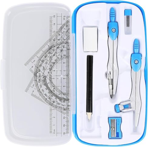 Compass Protractor Sset, Compass for Geometry Set, Protractor Set, 10 Pcs Geometry Kit Includes Protractor, Compass, Rulers, Eraser, Sharpener, Refills, Pencil for Drawings and Drafting in Saudi Arabia