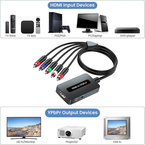 محول HDMI إلى مكون، محول 1080P HDMI إلى YPbPr، محول مكونات HDMI لـ DVD/STB/PS3/PS4 للعرض على التلفزيون التقليدي مع إدخال المكونات (لا يدعم 4k) in Saudi Arabia