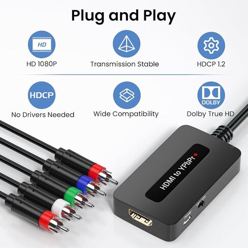 محول HDMI إلى مكون، محول 1080P HDMI إلى YPbPr، محول مكونات HDMI لـ DVD/STB/PS3/PS4 للعرض على التلفزيون التقليدي مع إدخال المكونات (لا يدعم 4k) in Saudi Arabia