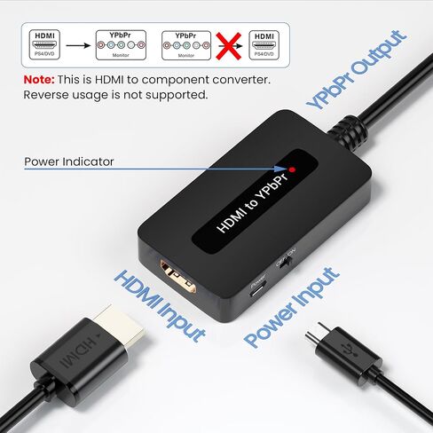 محول HDMI إلى مكون، محول 1080P HDMI إلى YPbPr، محول مكونات HDMI لـ DVD/STB/PS3/PS4 للعرض على التلفزيون التقليدي مع إدخال المكونات (لا يدعم 4k) in Saudi Arabia