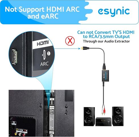 جهاز استخراج الصوت HDMI المحمول من eSynic 4K HDMI Audio Extractor ABS HDMI إلى محول الصوت التوصيل والتشغيل محول HDMI إلى 3.5 مم مع كابل 3.5 مم إلى RCA يدعم 4K@30 هرتز/1080 بكسل لتجربة مشاهدة ممتازة in Kuwait