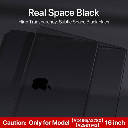 متوافق مع حافظة MacBook Pro 16 بوصة 2023-2021 M3 Pro/Max A2991 M2 A2780 M1 A2485 [يطابق اللون الأصلي بنسبة 100%] [رفيع علمي] غطاء حماية صلب للكمبيوتر المحمول - أسود شفاف in Saudi Arabia