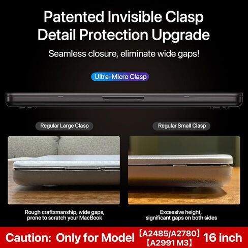 متوافق مع حافظة MacBook Pro 16 بوصة 2023-2021 M3 Pro/Max A2991 M2 A2780 M1 A2485 [يطابق اللون الأصلي بنسبة 100%] [رفيع علمي] غطاء حماية صلب للكمبيوتر المحمول - أسود شفاف in Saudi Arabia