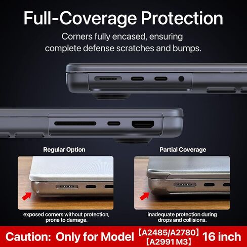 متوافق مع حافظة MacBook Pro 16 بوصة 2023-2021 M3 Pro/Max A2991 M2 A2780 M1 A2485 [يطابق اللون الأصلي بنسبة 100%] [رفيع علمي] غطاء حماية صلب للكمبيوتر المحمول - أسود شفاف in Saudi Arabia