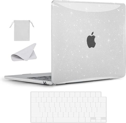 BlueSwan Compatible for 2022-2024 MacBook Air 13 inch Case M3 M2 A3113 A2681, for 13.6" Sparkly Hard Shell Case&Keyboard Cover&Storage Bag&Polishing Cleaning Cloth, Glitter Clear in Kuwait