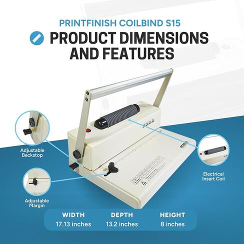 PrintFinish Coilbind S15 مع أداة إدخال الملف الكهربائي، آلة تثقيب وتجليد يدوية 4:1 - ربط العروض التقديمية والمستندات بشكل احترافي - طلاء الطباعة - آلة قوية ومتينة in Saudi Arabia