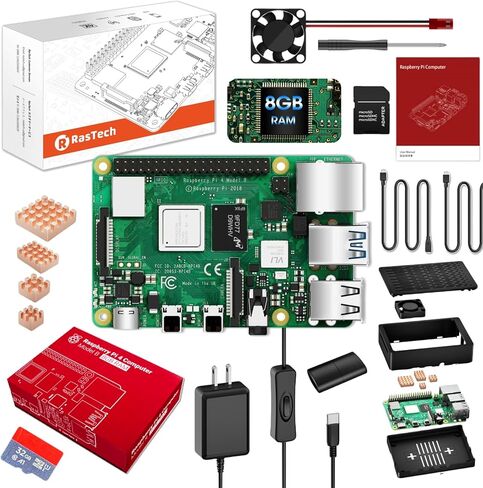 RasTech Raspberry Pi 4 4GB Model B 1.5GHz Quad-core Cortex-A72 64-bit,Support Dual 4K Display,PoE Enable,40-pin GPIO,Wireless LAN 2.4 GHz,Bluetooth 5.0,USB-C Power Supply Port in Kuwait