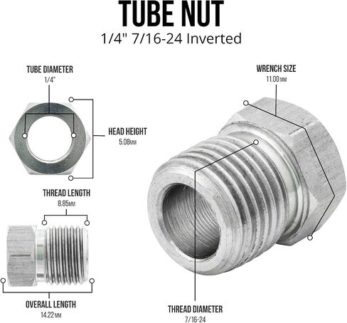 4LIFETIMELINES Stainless Steel Brake Line Tube Nut, 1/4 (7/16-24 Inverted), Bag of 10 in Saudi Arabia