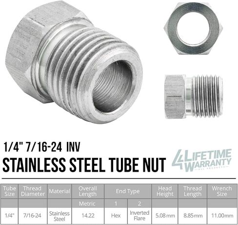 4LIFETIMELINES Stainless Steel Brake Line Tube Nut, 1/4 (7/16-24 Inverted), Bag of 10 in Saudi Arabia