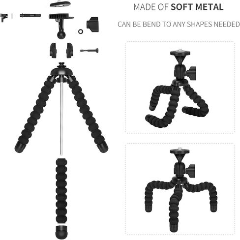 حامل ثلاثي القوائم مرن للهاتف الخلوي الصغير، حامل الهاتف المحمول ZTON قابل للتعديل، حامل الأخطبوط العالمي لهواتف iPhone وSamsung والكاميرا (S-أسود) in Kuwait