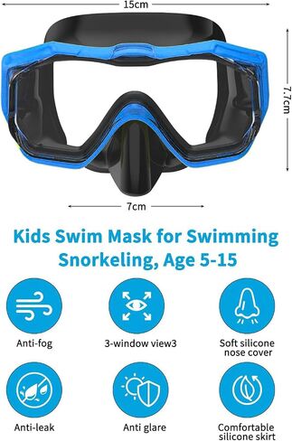 Bairuifu Kids Swim Goggles for Kids 4-16, Anti-Shattered Lens / Anti-Fog / 180° Panoramic View / Kids Swimming Goggles with Nose Cover in Saudi Arabia