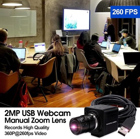 كاميرا USB 1080 بكسل عالية السرعة 260 إطارًا في الثانية 5-50 مم 10X عدسة تكبير بصري 2 ميجابيكسل USB كاميرا ويب يدوية تكبير وتصغير عن قرب، كاميرا جولف سوينغ لمؤتمر الكمبيوتر UVC لـ Raspberry Pi Windows Mac in Kuwait
