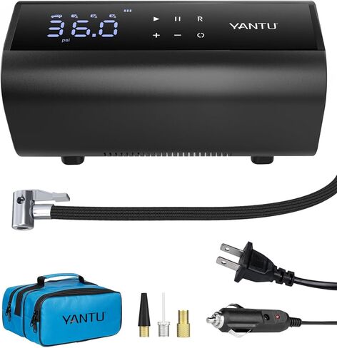 yantu ac/dc السلكية منفاخ الإطارات للمنزل 110 فولت والسيارة 12 فولت، مضخة الإطارات الكهربائية للإطارات، اسطوانة مزدوجة 2x التضخم، مقياس ضغط الإطارات مع شاشة رقمية 8.3 بوصة للدراجات / بيك اب / سيارات الدفع الرباعي in Kuwait