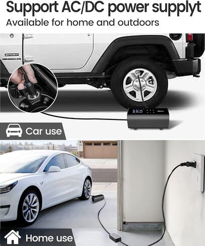 yantu ac/dc السلكية منفاخ الإطارات للمنزل 110 فولت والسيارة 12 فولت، مضخة الإطارات الكهربائية للإطارات، اسطوانة مزدوجة 2x التضخم، مقياس ضغط الإطارات مع شاشة رقمية 8.3 بوصة للدراجات / بيك اب / سيارات الدفع الرباعي in Kuwait