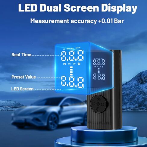 منفاخ الإطارات ضاغط هواء محمول، نفخ إطارات لاسلكي أسرع مرتين بقوة 150 رطل لكل بوصة مربعة مضخة هواء كهربائية للسيارة مع بطارية 9000 مللي أمبير في الساعة، مضخة إطارات السيارة مع ضوء LED للطوارئ للسيارة والدراجة والدراجة النارية والكرة in Kuwait