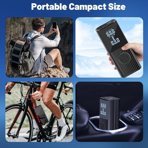 منفاخ الإطارات ضاغط هواء محمول، نفخ إطارات لاسلكي أسرع مرتين بقوة 150 رطل لكل بوصة مربعة مضخة هواء كهربائية للسيارة مع بطارية 9000 مللي أمبير في الساعة، مضخة إطارات السيارة مع ضوء LED للطوارئ للسيارة والدراجة والدراجة النارية والكرة in Kuwait