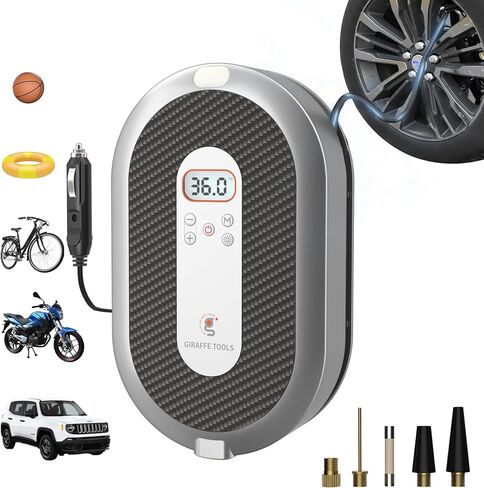 منفاخ إطارات Giraffe Tools ضاغط هواء محمول، مضخة إطار سحب سلك 13 قدم، ضاغط هواء 150 رطل لكل بوصة مربعة 12 فولت مع مقياس الضغط، ضوء LED للطوارئ in Kuwait