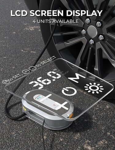 منفاخ إطارات Giraffe Tools ضاغط هواء محمول، مضخة إطار سحب سلك 13 قدم، ضاغط هواء 150 رطل لكل بوصة مربعة 12 فولت مع مقياس الضغط، ضوء LED للطوارئ in Kuwait