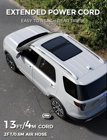 منفاخ إطارات Giraffe Tools ضاغط هواء محمول، مضخة إطار سحب سلك 13 قدم، ضاغط هواء 150 رطل لكل بوصة مربعة 12 فولت مع مقياس الضغط، ضوء LED للطوارئ in Kuwait