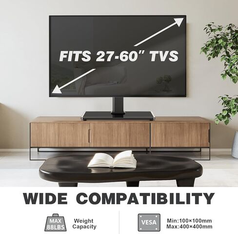 حامل تلفزيون TAVR عالمي على سطح الطاولة لتلفزيونات بشاشة مسطحة LED LCD مقاس 27-60 بوصة، قاعدة حامل تلفزيون قابلة للتعديل مع قاعدة من الزجاج المقسى، حامل تلفزيون بشاشة مسطحة يحمل ما يصل إلى 88 رطلاً، VESA 400x400 مم in Kuwait